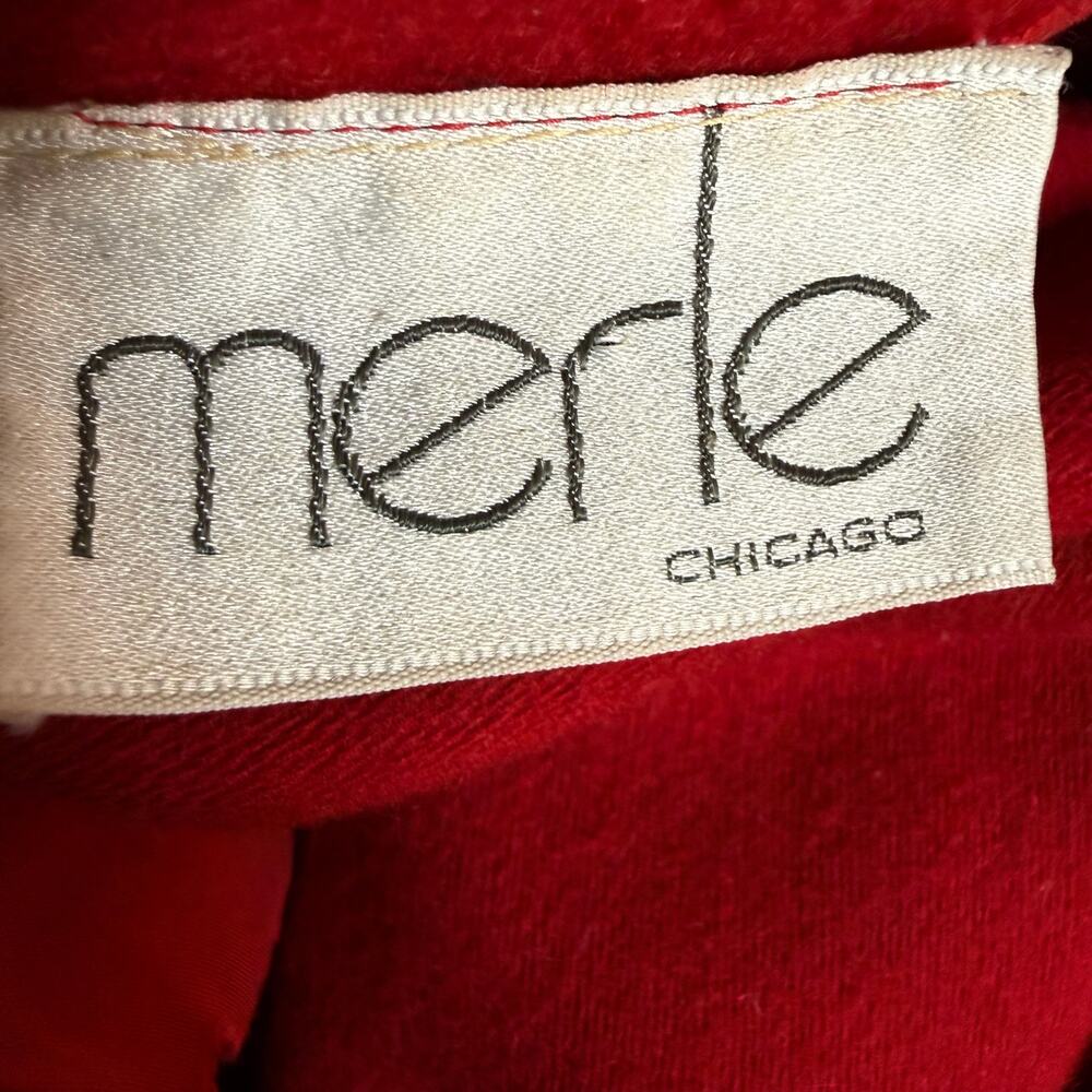 Merle Chicago Vintage 100% Wool Red Wrap Coat XL Women Draped Waterfall Collar - Picture 12 of 14